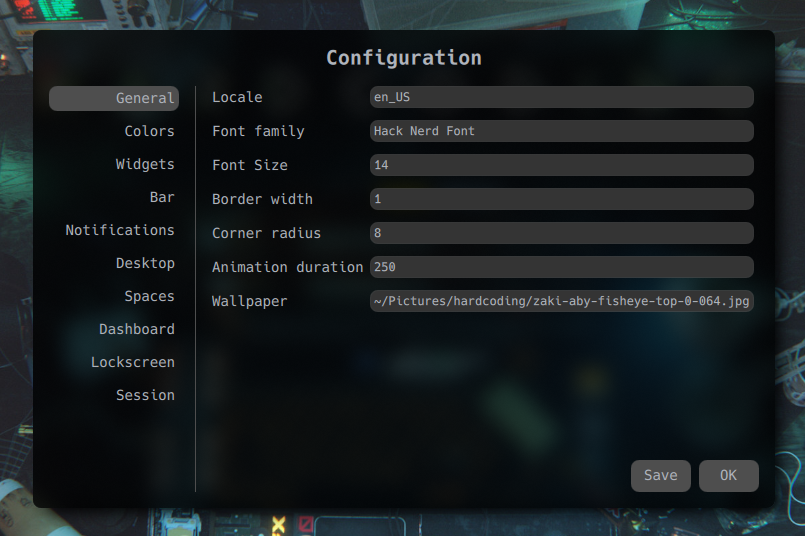 configuration window