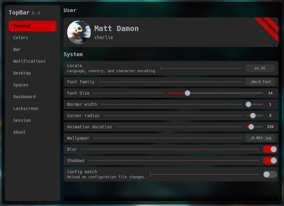 settings window